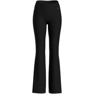 Jerseyhose TRIGEMA "TRIGEMA Schlaghose mit hohem Bund", Damen, Gr. XL, Normalgrößen, schwarz, Mikrofaser, 85% Polyester, 15% Elasthan, Basic, Hosen Jerseyhose