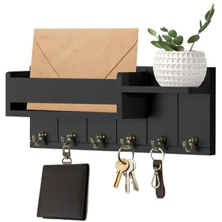 LUPATDY Schlüsselbrett mit Ablage,Schlüsselkasten Holz, mit 6 Schlüsselhaken,Schlüsselkasten Modern,Schlüsselhalter Wand für Wohnzimmer, Küche, Büro, Flur, Schlafzimmer, Schwarz