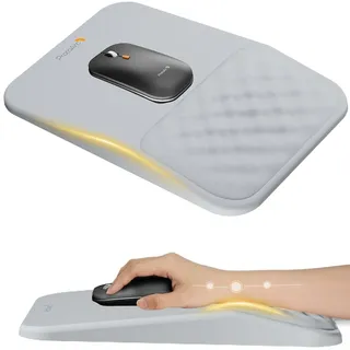 ProtoArc Mauspad mit Handgelenkauflage, Ergonomisches Mauspad mit Massage-Design für komfortable Nutzung, rutschfeste PU-Basis, weicher Memory-Schaum, Lycra Mausunterlage für Computer, MP50, Grau