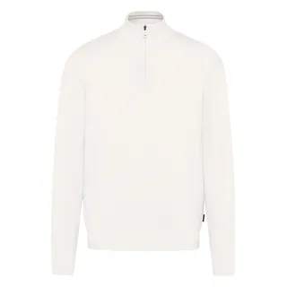 Troyer BUGATTI, Herren, Gr. 4XL, beige (ecru), 100% Baumwolle, unifarben, regular fit, ohne Ausschnitt, Rippbündchen, Pullover Troyer, mit Waffelstruktur