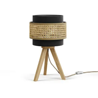 Vicco Tischlampe Morten Rattan/Schwarz 26 x 45 cm mit Standfuß , Holz , Rund , E27 , 26x45x26 cm , Lampen & Leuchten, Innenbeleuchtung, Tischlampen