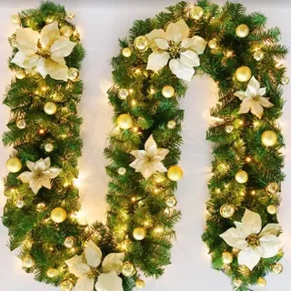 SHAVINGFUN Weihnachtsgirlande,2.7M/9Ft Weihnachtsgirlande mit Beleuchtung,Vorbeleuchteter Künstlicher weihnachtsgirlande (Gold)