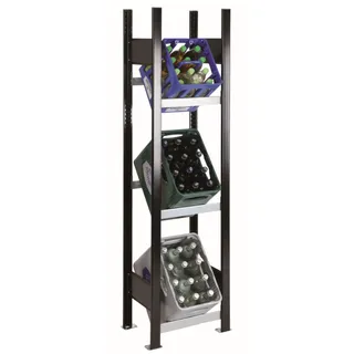 SCHULTE Regalwelt Getränkekistenregal für bis zu 3 Kisten, 180x46x30 cm (HxBxT), Traglast pro Ebene 60 Kg, schwarz-silber
