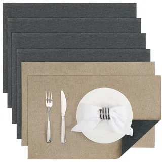 Banchif Platzsets Leinenimitat Tischsets Abwaschbar Tischsets Doppelseitigen Platzsets Stoff Platzdecken maschinenwaschbar 30 x 45 cm (Grau-hell Braun, Rechteckig Satz von 6)