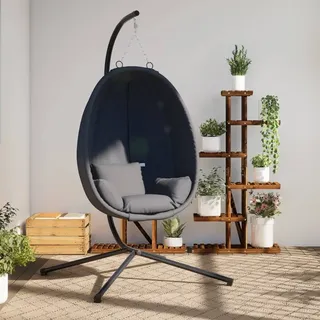 Möbel Hängesessel Ei-Design mit Ständer Anthrazit Stoff und Stahl - Hollywoodschaukeln 4007399 - Grau