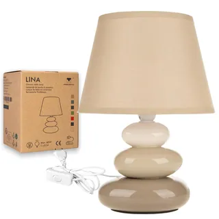 Nachttischlampe "Lina" (Taupe) Tischleuchte Keramik Tischlampe mit Stoffschirm, LED geeignet, E14 230V Keramik, Tischlampe, Nachttischleuchte, Fenster Lampe, Sofalampe. Fensterbank Lampen