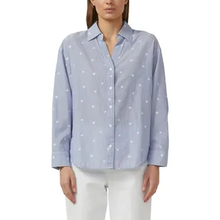 Langarmbluse S.OLIVER, Damen, Gr. 36, mid blau, Web, Obermaterial: 100% Baumwolle, bestickt, gestreift, bequem hüftbedeckend, V-Ausschnitt, Blusen Langarmbluse, im Streifen-Look und mit Allover-Stickereien