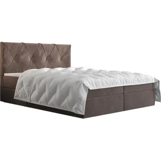 Roe Furniture | Boxspringbett 90x200 cm - Braun, Komplett-Set mit Matratze, Polsterbett, Betten, Familienbetten, Gästebett - ALTEA - Braun