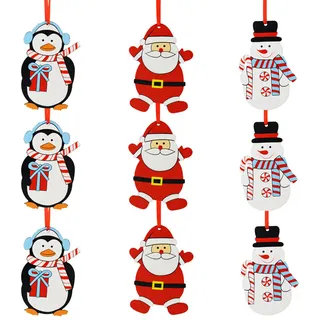 Set Mit 9 Holz Weihnachtsbaumdekoration - Spaß Charaktere