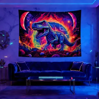 QGHOT Schwarzlicht-Dinosaurier-Wandbehang, Schwarzlicht-Wandteppich, UV, leuchtet im Dunkeln, Dino-Poster für Teenager, Jungen, Schlafzimmer, 203,2 x 152,4 cm