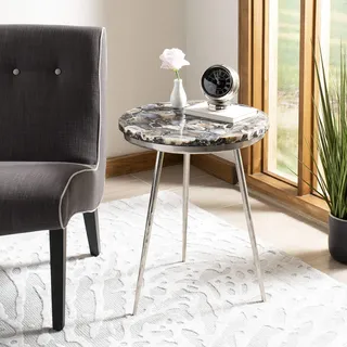 SAFAVIEH Modern Accent Table with Marble Top and Metal Legs, in White, 46 X 46 X 55.88