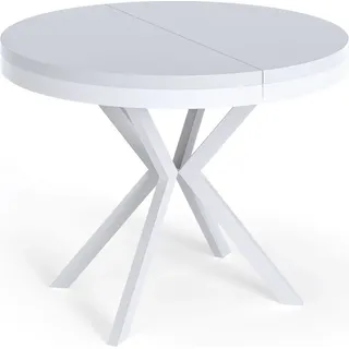 WFL GROUP Runder Ausziehtisch 100 x 76 x 100 cm weiß