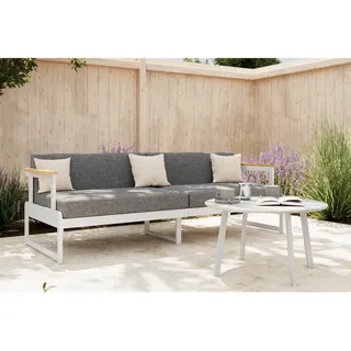 Ambia Garden Loungesofa , Weiß , Holz, Metall , Akazie , Hartholz , Füllung: Baumwollfüllung, Vlies, Komfortschaum,Baumwollfüllung, Vlies, Komfortschaum , 192x57x73 cm , UV-beständig , Gartenmöbel, Loungemöbel, Lounge-Serien