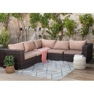 Livabliss Vigo Outdoor wetterfest - In und Outdoor für Balkon 160x213 cm, Terrasse, Garten, Küche - e Boho Style für draußen - Elfenbein, Blau, Gelb