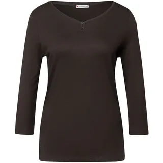 STREET ONE Damen 3227964 Basic Shirt mit Knopfdetail, deep Roast Brown, 44