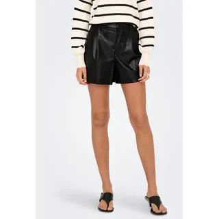 Shorts ONLY "ONLSMOOTH HW FAUX LEA SHORTS CC PNT", Damen, Gr. S (36), N-Gr, schwarz, Web, Obermaterial: 100% Polyester, unifarben, regular fit kurz, Hosen Shorts, Lederimitat, regular fit