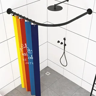 Duschstange FüR Duschvorhang, Duschvorhangstange Schwarz L Form, Dehnbare 304 Edelstahl Eckduschstange Ohne Bohren, FüR Badezimmer Badewanne Bekleidungsgesch(Size:D 70-95cm x 105-165cm,Color:Schwarz)