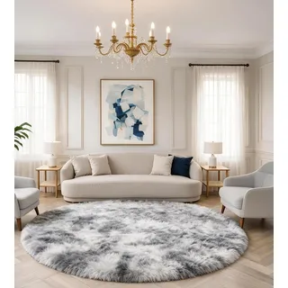 VOFUSHON Teppich Wohnzimmer Rund 150 cm Hellgrau | Hochflor, Waschbar, OEKO-TEX Zertifiziert, 35D Rückprallschaum, Schlafzimmer, Rutschfeste Unterseite, Flauschig
