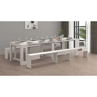 Dmora - Bank Torquato, Set mit 2 Sitzgelegenheiten für den Esstisch, ausziehbare Bänke, 290x25x45 cm, Weiß