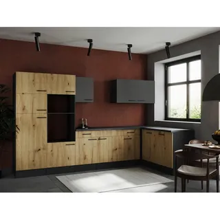 Respekta Winkelküche 340 x 172 cm Grau Matt Eiche