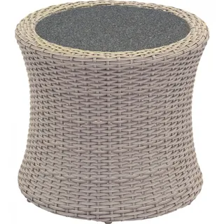 Casa Padrino Designer Garten Lounge Tisch Geflecht mit Spraystone Tischplatte - Garten Möbel - Grau, Beige