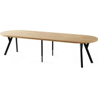Esstisch Rund Groß XXL Ausziehbar im Loft-Stil – 100 bis 300 cm – Extra Lang Ausziehtisch mit Schwarzen Holzbeinen, Industrieller Tisch für 5-16 Personen – Esszimmertisch – Eiche Hell Braun - Braun