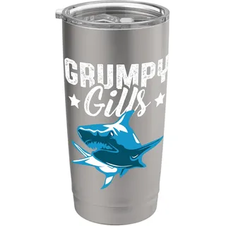 Shark Grumpy Gills Angry Dad Father Lustiger Retro-TV-Film Doppelwandiger Edelstahl-Thermobecher