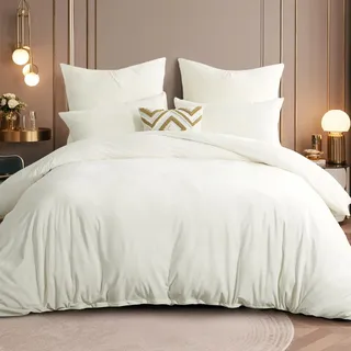 RUIKASI Flanell Bettwäsche 220x240 3teilig Weiß - Warm Winter Bettwäsche Kuschel Plüsch Fleece Bettbezug Sets mit 2 Kissenbezüge 80x80cm