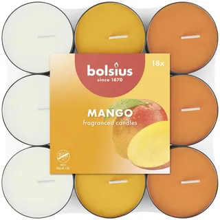 Bolsius - Duftteelichter in drei Farben - Mango - 14 Stück - Natürliche Extrakte – Enthält Veganes Wachs – Ohne Palmöl