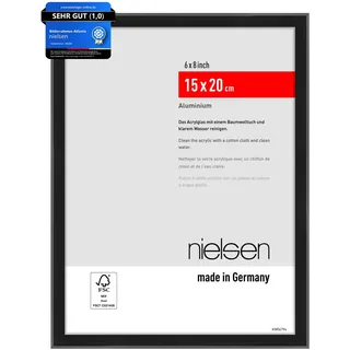 nielsen Bilderrahmen, 15 x 20 cm, Aluminium, Schwarz matt, Fotorahmen zum Auftstellen im Hoch- & Querformat, bruchsicheres Kunstglas, Atlanta