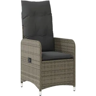 vidaXL Gartensessel Verstellbar mit Kissen Grau Poly Rattan - Grau