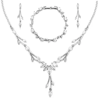 CERSLIMO Schmuckset Silberfarben, Hochzeit Brautschmuck Set 5A Zirkonia Kette Armband Ohrringe Weiß Vergoldet Schmuck Set für Braut mit Geschenkbox Geschenke Frauen Damen