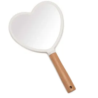 YEAKE Handspiegel mit Griff für Make-up, kleiner, niedlicher Holz-Handspiegel zum Rasieren, mit Loch, einseitig, tragbar, Reise-Kosmetikspiegel für Damen und Herren (Herz)