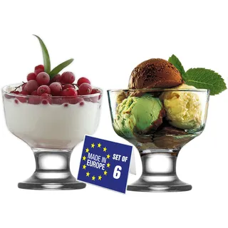 NORDIC SCHILLER Modern Eisschalen Glas mit Fuß 6er Set 285ml, 100% BLEI FREI Glas Dessertschalen, Eisgläser, Dessertgläser mit fuß, Glass Ice Cream Cups, Eis Gläser, Eisbecher