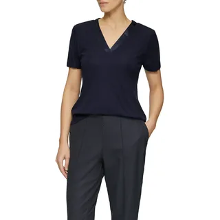 s.Oliver T-Shirt S.OLIVER BLACK LABEL, Damen, Gr. 40, blau (navy), Web, Obermaterial: 100% Viskose, unifarben, normal hüftbedeckend, V-Ausschnitt, Shirts T-Shirt, mit satiniertem V-Ausschnitt