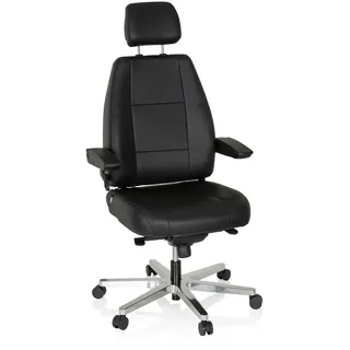 hjh OFFICE 608901 Arbeitsstuhl 24 Hours Leder Schwarz robuster 24 Stunden Bürostuhl bis 150kg belastbar