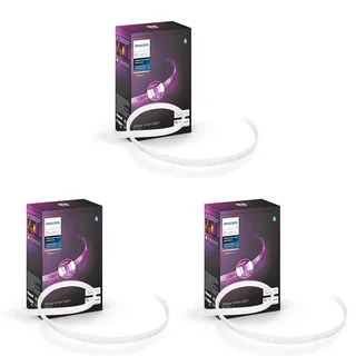 Philips Hue White & Color Ambiance Lightstrip Plus Erweiterung (1 m), dimmbarer LED Streifen für das Hue Lichtsystem mit 16 Mio. Farben, smarte Lichtsteuerung über Sprache oder App (Packung mit 3)