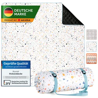 Blumtal Premium Picknickdecke wasserabweisend 200x200 cm Boho & Terrazzo Design - waschbare Stranddecke 200x200 + weiche Zwischenfüllung - Campingdecke aus Oxford-Gewebe - Decke Terrazzo Bunt