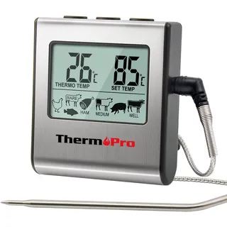 ThermoPro TP16 Digitales Bratenthermometer Ofenthermometer Fleischthermometer Grillthermometer Küchen Thermometer mit Timer für BBQ, Grill, Smoker