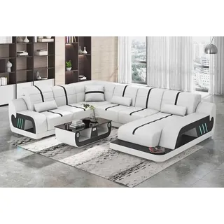 Modern Wohnlandschaft Sofa U Form Ecksofa Designersofa Weiß Kunstleder - Weiß
