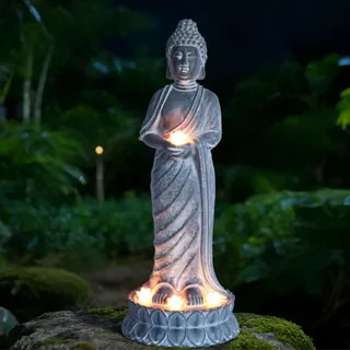 Xevinas Buddha Figur Groß Gartendeko – Zen Buddha Deko Japanische Deko mit Solarlampe für Garten Draußen Terrasse Balkon Zimmer (B)