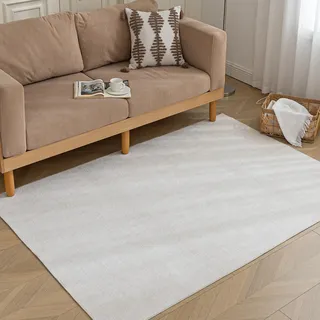 HARESLE Teppich Wohnzimmer Creme-60x90cm Teppich Klein Kurzflor Teppiche Schlafzimmer, Chenille Kinderzimmer Teppiche Waschbar, Dünner rutschfeste Tepich für Büro Küchen Bettvorleger(Creme)