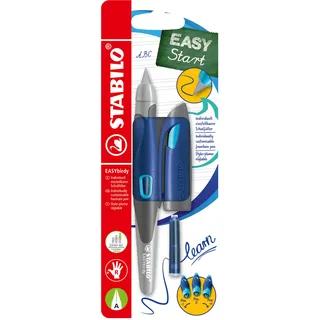 Stabilo - Ergonomischer Schulfüller für Rechtshänder - EASYbirdy | Anfänger-Feder A, mitternachtsblau/azur, inkl. Patrone, Einstellwerkzeug, löschbar blau