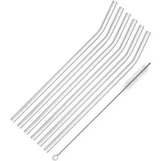 Westmark 6 Glas-Trinkhalme, gebogen, inkl. 1 Reinigungsbürstchen, transparent, Länge: 20 cm, ø 0,8 cm, Borosilikatglas, Glas Knick, Klar, 62642260