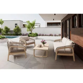Ambia Garden Loungegarnitur , Braun, Beige , Holz, Metall, Textil , 4-teilig , Akazie , massiv , Füllung: Polyester,Polyester , einzeln stellbar , Bsci, FSC 100% , gastro- und objekttauglich , Gartenmöbel, Loungemöbel, Loungegarnituren