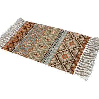 Aniyan Teppich 60x90 cm Boho Baumwollteppich Waschbar mit Quasten, Webteppich Faltbar für Camping Outdoor, Wohnzimmer Schlafzimmer Küche Flur, Handgewebter Antirutsch L?Ufer (Stil G)