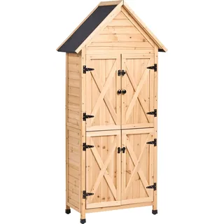 BELIANI Gartenschrank Naturfarben aus Tannenholz mit Türen Einlegeböden Wetterbeständig Robust Gerätehaus Geräteschuppen Aufbewahrung Stauraum Garten - Beige, Schwarz