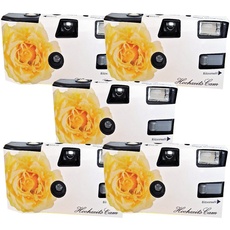 5 x 1A PHOTO PORST Hochzeitskamera/Einwegkamera gelbe Hochzeitsrose (mit Blitzlicht und Batterien, je 27 Fotos, ISO 400 Fuji)