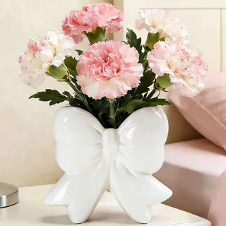 Disoza Weiß Schleife Vasen Tischdeko Keramik Modern Vase Vintage Vase für Pampasgras Blumen Trockenblumen Blumenvase Vasen für Hochzeit Porzelan Tulpenvase Küche Wohnzimmer