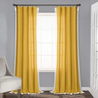 Lush Decor Gelbe Rosalie Fenstervorhänge, Landhausstil, rustikaler Stil, Paneel-Set für Wohnzimmer, Esszimmer, Schlafzimmer, 213,4 x 137,2 cm, 213,4 x 137,2 cm